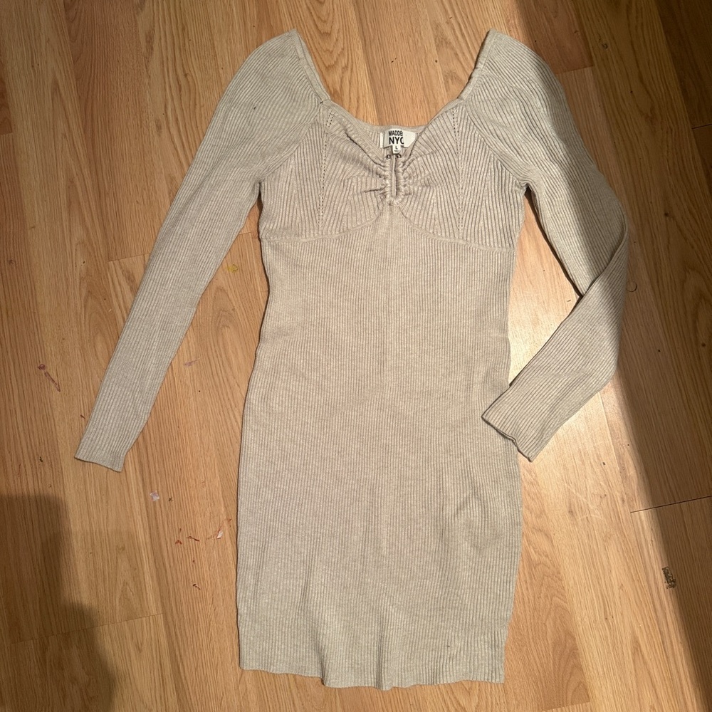 NYC Beige Long Sleeve Knit Dress
